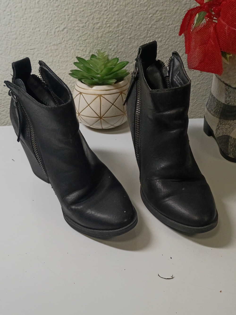 Classic Black Wedge Ankle Booties with Side Zip